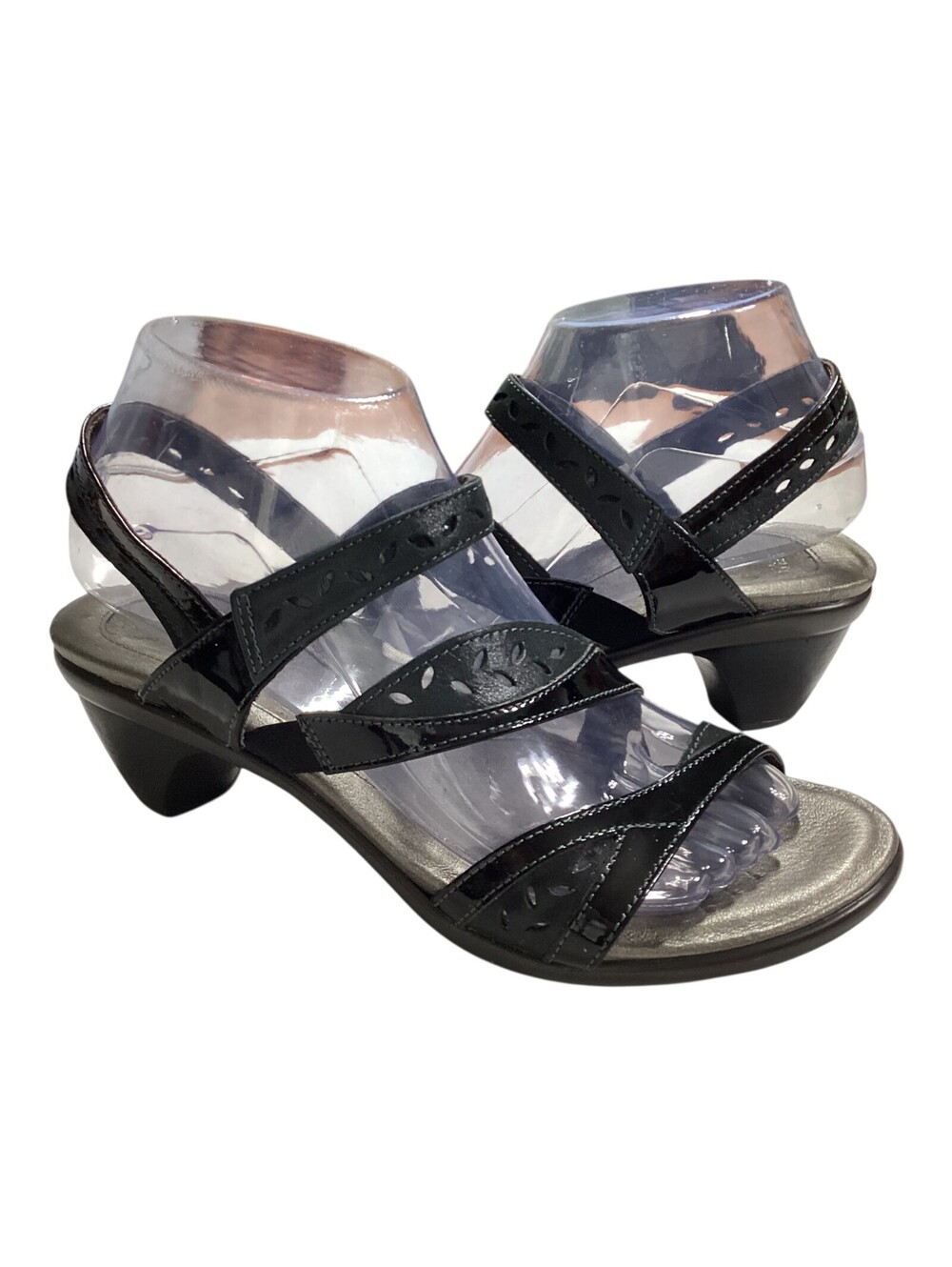 NAOT Women's Sandals Strappy Slingback Leather Block Heel Israel Black 38/7 EUC